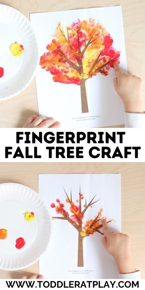 Fingerprint Fall Tree Craft - Toddler at Play Pre K, Crafts, Montessori, Halloween, Autumn Crafts, Diy, Thanksgiving Crafts, Fall Crafts For Toddlers, Fall Crafts For Kids