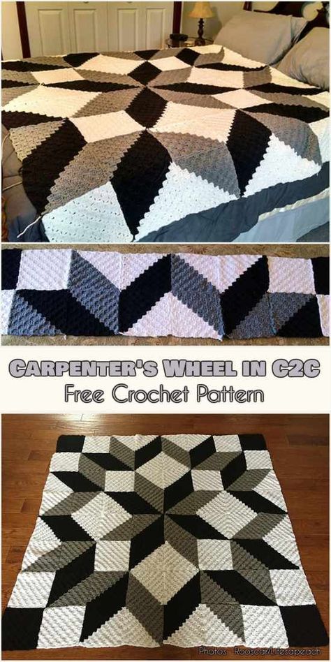OMG Crochet C2C Carpenter's Wheel in C2C Free Pattern #freecrochetpatterns #crochetblanket Quilts, Crochet Squares, C2c Crochet Blanket, C2c Crochet, Crochet Quilt Pattern, Crochet Quilt, Blanket Pattern, Granny Square, Crochet Square Patterns
