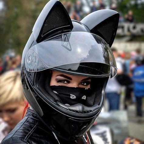 Cat Ear Motorcycle Helmets Motocross, Motorbikes, Bike Gear, Helm, Biker Girl, Bikes Girl, Moto, Motos, Motorcycle Gear