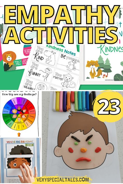 a pin for Pinterest showing examples of empathy activities for kids Summer, Counselling Activities, Counseling Kids, Group Counseling Activities, Counseling Activities, Empathy Activities, Teaching Empathy, Therapy Activities, Kindness Challenge