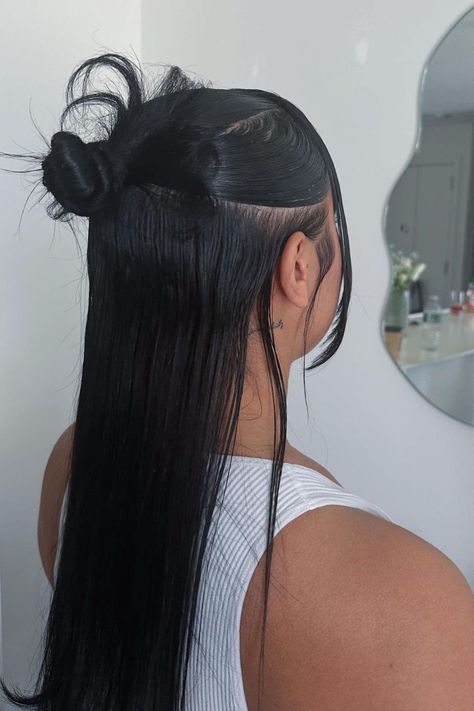 20 Trendy Half-Up Half-Down Hairstyles for Black Hair (2023 Stylish Options) Outfits, Tattoos, Down Hairstyles, Weave Hairstyles, Braided Half Up Half Down Hair, Half Up Half Down Hairstyles, Two Braid Hairstyles, Half Up Two Ponytails, Sleek Ponytail