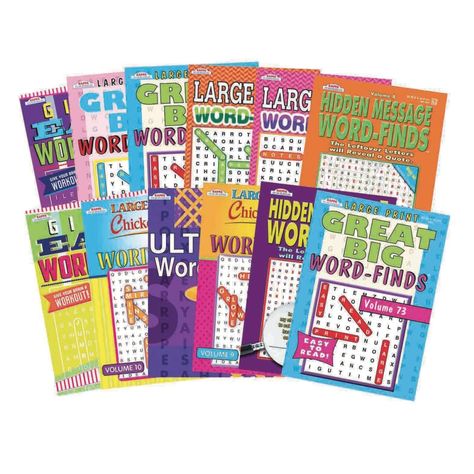 PRICES MAY VARY. Perfect for puzzle lovers! Each book with varying levels of difficulty Includes 12 different softcover books that have 40-80 puzzles each Includes puzzle answers in the back of the book Measures 8” x 11” Enjoy a wide variety in this great Word Find book assortment! Packed with one dozen big, 8” x 11” books with varying levels of difficulty, it’s sure to meet the needs of all your puzzle lovers! Includes 12 different softcover books that have anywhere from 40-80 puzzles each. Inc