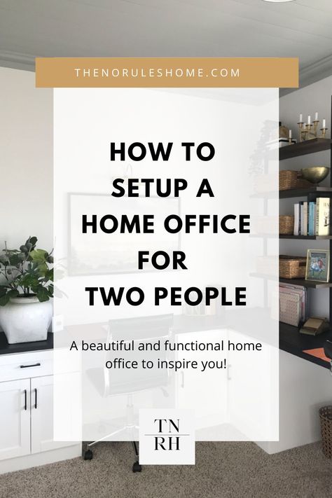 A super functional and beautiful home office for couples working from home. #workfromhome #homeoffice Garages, Home Office, Small Home Office For Two, Home Office For Two People, Shared Office Space Ideas Home, Office Organization, Shared Office Space Ideas, Shared Home Office With Husband, Office For Two People Layout