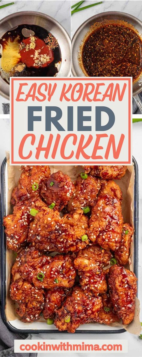 This Easy Korean Fried Chicken recipe is full of flavor! It’s crispy on the outside and tender on the inside and topped with a perfectly sweet and spicy Gochujang sauce that is to die for. Even better is how quick and easy this recipe is to make. You can have dinner on the table in under 40 minutes! Korean Chicken Wings, Spicy Korean Chicken, Korean Fried Chicken Recipe, Korean Fried Chicken Wings, Korean Fried Chicken, Spicy Asian Chicken, Korean Chicken, Gochujang Recipe Chicken, Spicy Fried Chicken