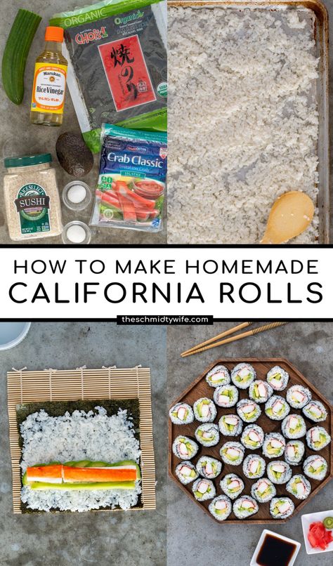 Sushi To Make At Home, Homemade Sushi California Roll, Homemade Sushi Recipes Easy, Diy California Roll Sushi, Easy Diy Sushi, Make California Rolls At Home, Sushi Rolls Recipes Homemade, Sushi Mat Diy, Easy Crab Sushi Rolls