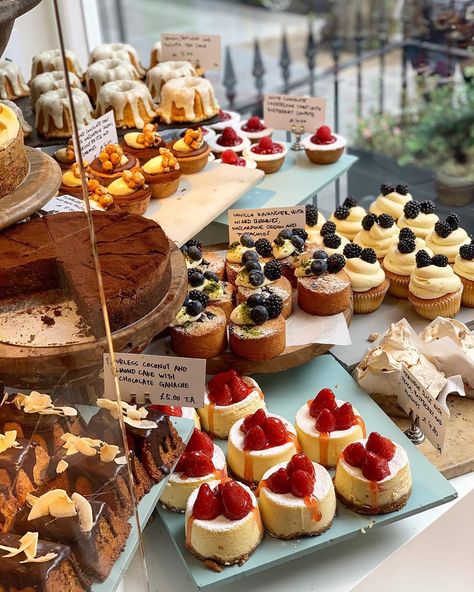 Yotam Ottolenghi on Instagram: “Caught all these in our N Hill window yesterday. Takes lots of willpower to resist.. Good morning everyone. 🧁 🧁 🧁” Yotam Ottolenghi, Desserts, Cafe Food, Bakery Cafe, Cafe, Dessert Shop, Bakery, Dessert Delivery, Bakery Display