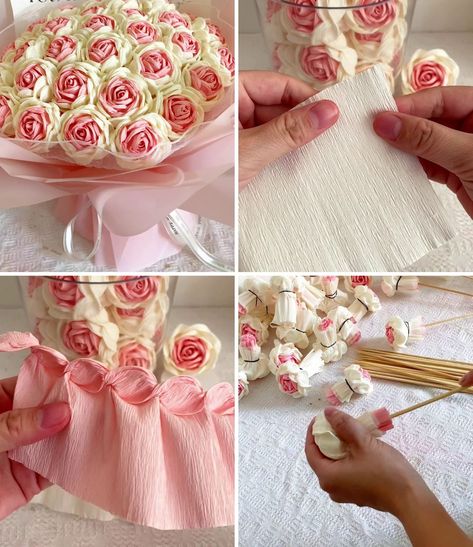 Easy Crepe Paper Flower Craft | flower, crêpe paper, bouquet, craft | DIY Crepe Paper Flowers Bouquet | By Quilling Made Easy | Everyone, welcome to our Facebook page. In this video we are going to make this beautiful rose flower. We are going to use two different colour of creep paper here. You can also make it using tissue paper. First we are folding this white creep paper. So hold it from one portion and start twisting it like we are doing here. If you don't have creep paper you can also make Quilling, Paper Flowers, Crepe Paper Flowers Diy, Tissue Paper Roses, Crepe Paper Flowers, Crepe Paper Roses, Tissue Paper, Paper Bouquet, Paper Flowers Diy Easy