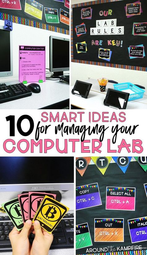 10 Must-try computer lab management tips for technology classrooms. Easy ideas for managing checkouts, logins, rules and procedures, behavior management, and classroom organization. Check out the fun behavior management ideas using bitcoin! Plus functional decor ideas to help you manage your computer lab like a boss! A good read for technology teachers and classroom teachers who use a computer lab. Computer Science, School Computer Lab, Computer Lab Classroom, Teacher Technology, Computer Lab, Computer Class, Computer Teacher, Smart School, School Computers