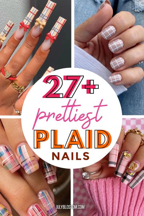 Plaid, Pink, Plaid Nails, Plaid Nail Designs, Plaid Nail Designs Winter, Plaid Nail Art, Fall Gel Nails, Fall Nail Designs, Fall Nail Art Designs