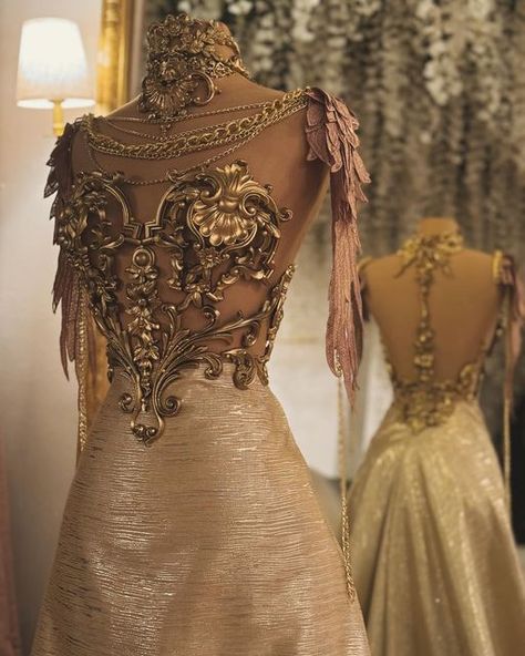 Nephi Garcia on Instagram: "She would probably be a Sun Goddess, or Summer Court! Who do you envision wearing this dress? #Fantasy #costume #ballgown #rococo #sarahjmaas #acotar" Prom, Goddess Dress, Asgardian Dress Goddesses, Goddess Gown, Goddess Costume, Ethereal Dress Goddesses, Goddess Outfit, Goddess Fashion, Medievil Dress