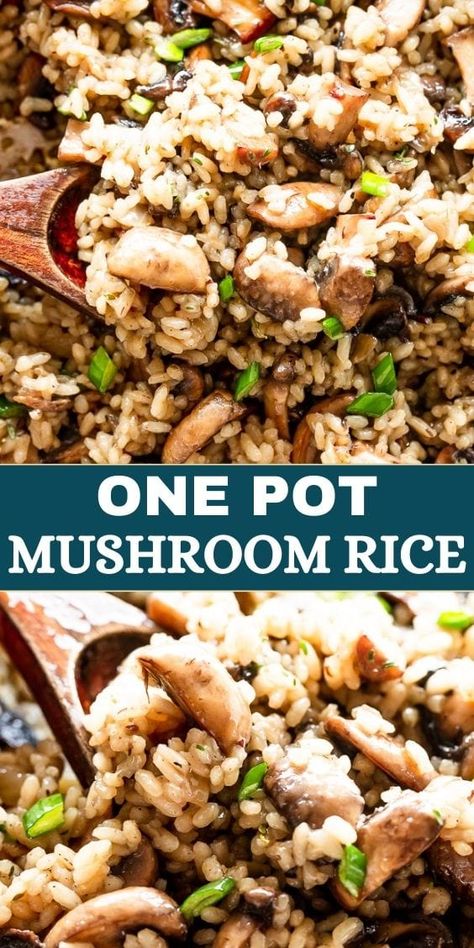 This delicious Mushroom Rice is a quick, 30-minute comforting meal seasoned with garlic and herbs. Serve it as a hearty vegetarian meal or a side dish to various main courses. Pizzas, Healthy Recipes, Casserole, Mushroom Rice, Rice Side Dish Recipes, Rice Side Dishes, Rice Recipes, Mushroom Side Dishes, Mushroom Dish