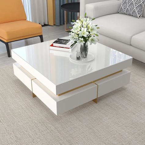 Modern Square Coffee Table, Coffee Table Design Modern, Modern Centre Table Designs, Coffee Table With Drawers, Table Design, Centre Table Living Room, Centre Table Design, Coffee Table Design, Coffee Table Square