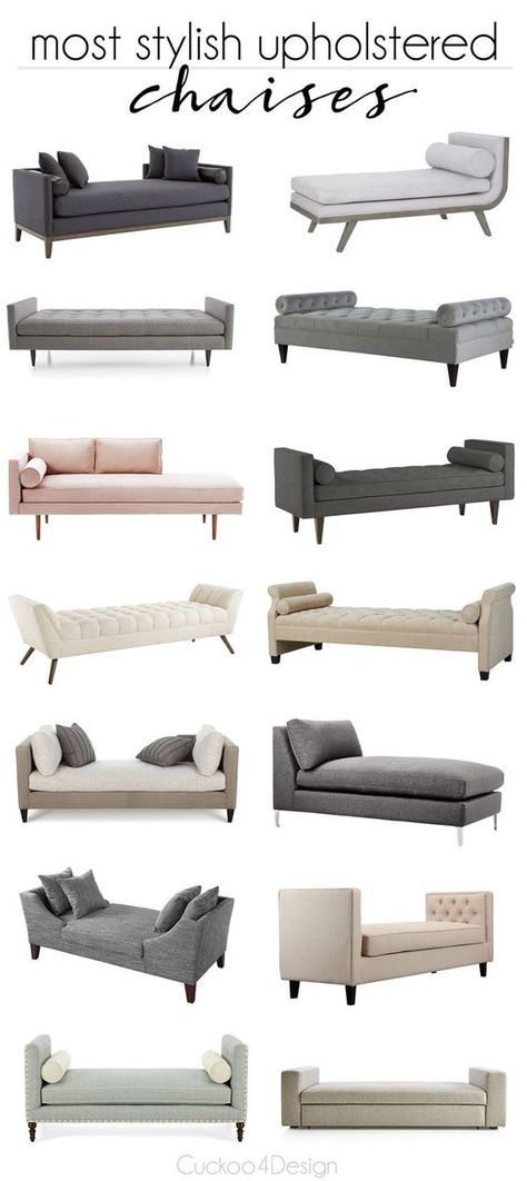 14 most stylish upholstered chaises and benches | button tufted chaise | chaise for in front of a bed | bench for in front of a bed | nailhead trim chaise | nailhead trim bench | daybeds | via @jakonya