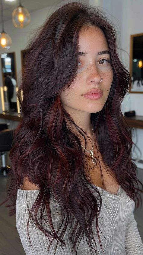 25 Dark Brown Hair Inspirations for a Chic Transformation Balayage, Highlights, Reddish Hair, Dark Brown Hair Red Undertones, Burgundy Brown Hair, Dark Copper Hair, Dark Red Brown Hair, Dark Red Brown Hair Color, Brown To Red Hair