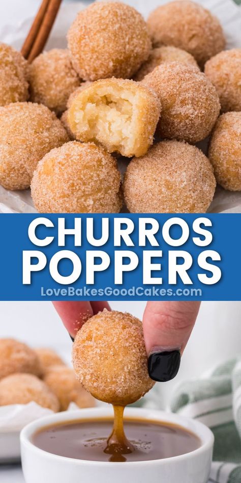 churros poppers pin collage Diy Dessert, Ielts Speaking, Colorful Desserts, Classic Appetizers, Yummy Desserts Easy, Dessert Dips, Easy Baking Recipes Desserts, Sweet Snacks Recipes, Tasty Baking