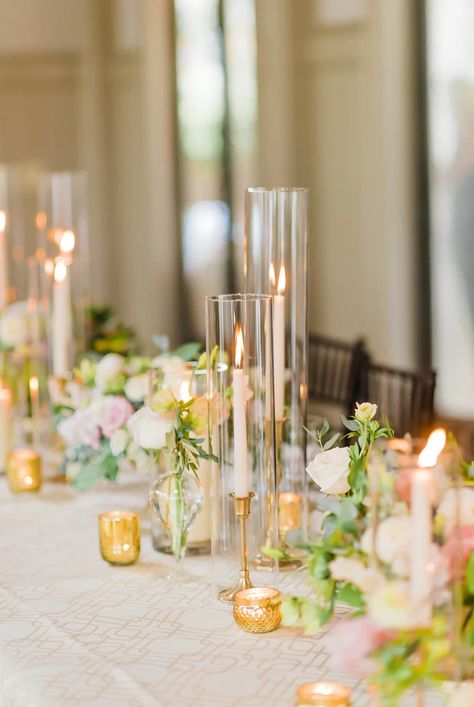 Gold Taper Candle Holders | Candles & Votives Wedding Centrepieces, Wedding Ideas, Ideas, Wedding Decor, Wedding, Centrepieces, Centerpieces, Lowcountry Wedding, Wedding Table Centerpieces