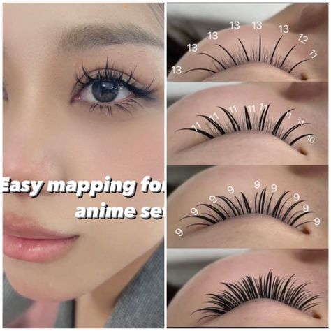 Anime eyelash extensions Eye Make Up, Eye Makeup, Eyelash Tips, Lash Extensions, Eyelash Technician, Skin Makeup, Doe Eye Makeup, Make Up, Eyelash Extensions Styles