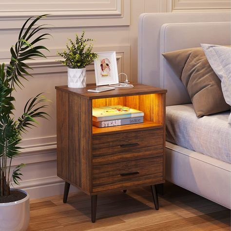 Home Décor, Nightstand With Charging Station, Nightstand Storage, Led Bedside Table, Bedside Table Design, End Tables With Drawers, Side Table With Drawer, Bed Side Table Design, Side Tables For Bedroom