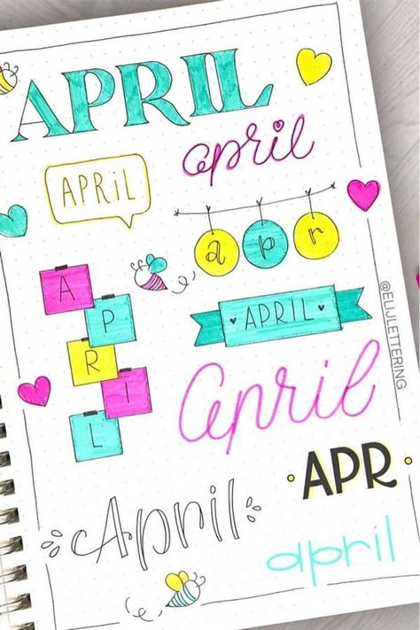 Check out these super cute April header and title ideas for inspiration to try in your bullet journal! #bujo #bulletjournal #bujoheader #bujotitle Bullet Journal Themes, Bullet Journal Headers, Bullet Journal Ideas Pages, Bullet Journal Banner, Bullet Journal Titles, Bullet Journal Lettering Ideas, Journal Themes, Bullet Journal Font, Bullet Journal Inspiration