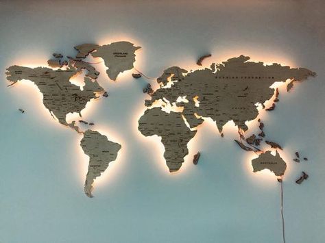 Light Wood Wall Map Of the World Map Wall Art Large Travel LED | Etsy Decoration, Design, Interior, World Map Wall Art, Wall Maps, Map Wall Art Decor, Large Wall Art, World Map Wall, Map Wall Decor