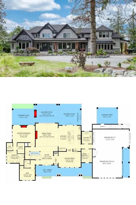 Two-Story Mountain 5-Bedroom Craftsman House Plan with Balcony, In-Law Suite, and 3-Car Garage House Plans, Two Story House Plans, 5 Bedroom House Plans, 6 Bedroom House Plans, Family House Plans, House Plans 2 Story, 5 Bedroom House, Dream House Plans 5 Bedroom, Best House Plans