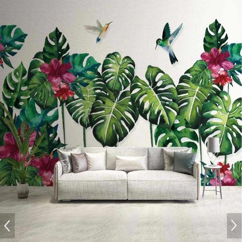 Interior, Design, Tropical Wall Art, Tropical Wallpaper, Floral Wall Art, Tropical Art Print, Tropical Interior, Tropical Interiors, Wall Painting Flowers