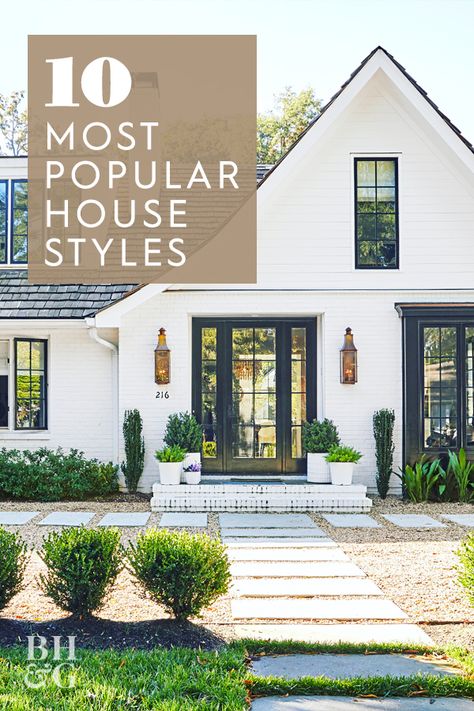 We'll show you the top 10 house styles, including Cape Cod, country French, Colonial, Victorian, Tudor, Craftsman, cottage, Mediterranean, ranch, and contemporary. #popularhomestyles #homeexteriors #homestyles #homestyleexteriors #bhg Vintage, Inspiration, Country Home Exterior, Ranch House Exterior, Ranch Style Home, Ranch Style Homes, Cottage Style Homes Exterior, Cottage House Plans, Cottage Style Homes