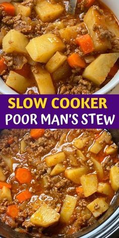 Slow Cooker Poor Man’s Stew - l™ {100kRecipes} | Poor man stew recipe, Crockpot recipes slow cooker, Slow cooker stew recipes Slow Cooker, Slow Cooker Stew, Slow Cooker Stew Recipes, Poor Man Stew Recipe, Slow Cooker Beef, Poor Mans Stew, Best Slow Cooker, Stew Recipes, Crockpot Recipes Easy