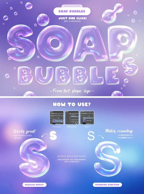 Soap Bubbles Photoshop Action Adobe Photoshop, Adobe Illustrator, Soap Bubbles, Bubble Art, Canva Design, Adobe Illistrator, Photoshop Logo, Keyword Elements Canva, Graphic Design Tutorials Photoshop