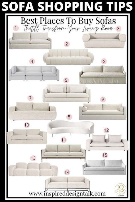 These are the best sofa shopping tips I have found. I was looking for the best places to buy a couch so this is perfect!! Interior, Inspiration, Sofas, Budget Sofa, Affordable Couch, Sofa Deals, Cheap Couch, Amazon Sofa, Best Sofa Brands
