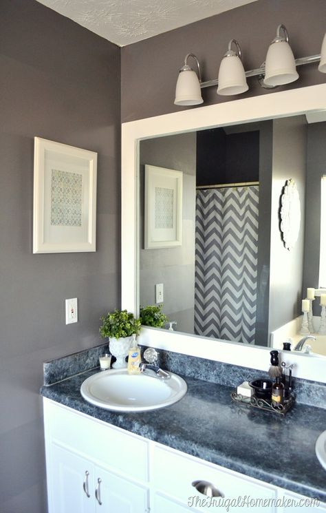 How to frame out that builder basic bathroom mirror (for $20 or less!) Home Décor, Home, Bathroom Mirror Makeover, Bathroom Remodel Idea, Bathroom Makeover, Bathroom Mirror Frame, Bathroom Mirrors Diy, Home Remodeling, Bathrooms Remodel