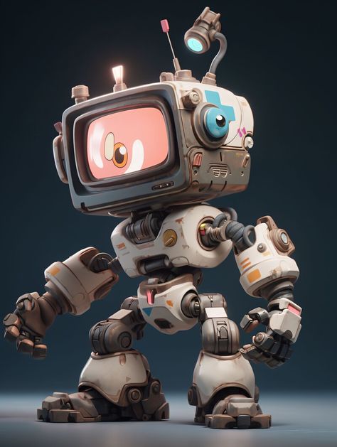 ArtStation - AI-20230420_04 LED head robots 3d Character, Draw, Decoration, Toys, Character Design, Zbrush Character, Robot Cute, Character Design Animation, Anime Character Design