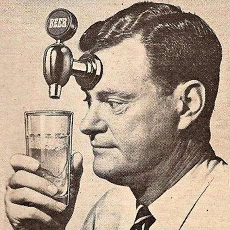 vintage pic of man with beer tap forehead ~ funny pics Humour, Collage, Fotos, Fotografia, Sanat, Bier, Resim, Saloon, Bar