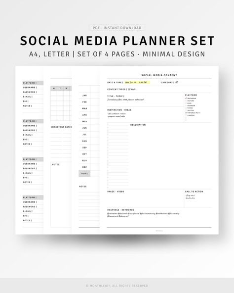 Social Media Planner A4/Letter Printable, Instagram Youtube Content Planner for Influencer, Business Follower Stats Tracker, Posting Planner | Business Printable Planner by  Willena Workman Organisation, Planners, Action, Social Media Planner Printable, Marketing Planner, Business Planner, Content Planner, Social Media Planner, Social Media Content Planner