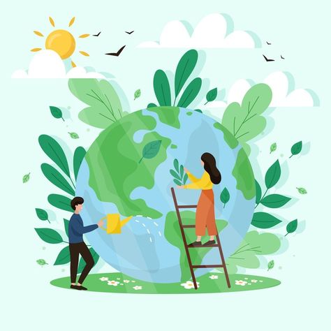 Save the planet concept | Free Vector #Freepik #freevector #globe #earth #eco #recycle Illustrators, Environmental Art, Digital Illustration, Design, Vector Free, Graphic Resources, Earth Illustration, Vector Design, Eco