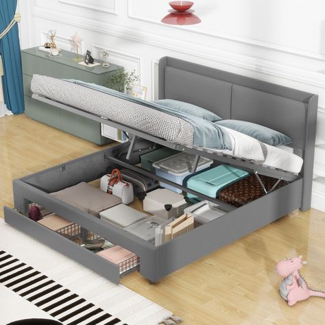 With a modern look and a touch of simple style, this bed combines fashion and function. The hydraulic storage system underneath and drawers are perfect for you to store quilts, bed sheets and other necessities.