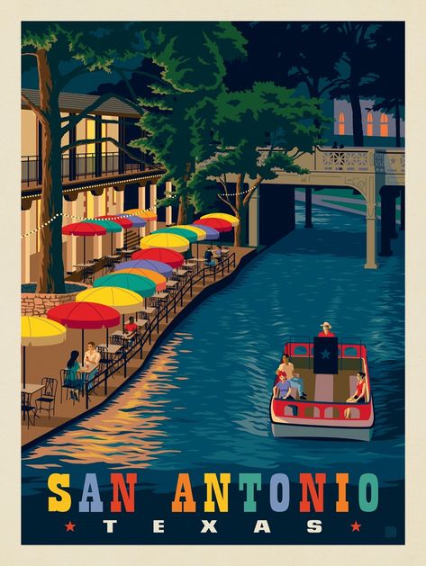 San Antonio, TX: River Walk | Vintage, Trips, San Antonio, San Antonio Tx, San Antonio Texas, San Antonio River, Texas Poster, American Travel Posters, American Travel