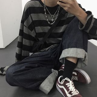 Buy Koiyua Long-Sleeve Striped T-Shirt at YesStyle.com! Quality products at remarkable prices. FREE Worldwide Shipping available! Shirts, Outfits, Casual, Casual Outfits, Street Wear, Streetwear, Oversized Striped Shirt, Striped Shirt, Fashion Outfits
