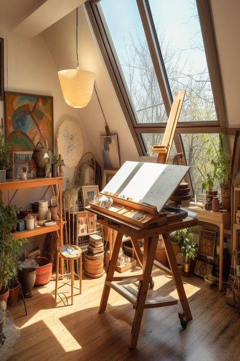 small attic art studio idea for small attics with low ceilings. Draw, Dream Rooms, Line Art, Interior, Ev Düzenleme Fikirleri, Rom, Kamar Tidur, Dekoration, Interieur