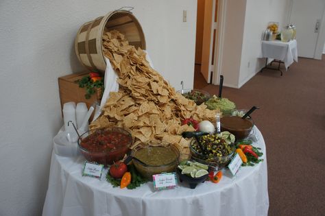 Chips and salsa bar!  How to present a delicious display for your fiesta!   Sash Events Nacho Bar, Taco Bar, Brunch, Salsa, Taco Bar Party, Party Food Appetizers, Mexican Party Theme, Chips And Salsa, Backyard Party Food