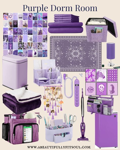 Design, Purple Dorm Rooms, Purple Themed Bedroom, Purple Dorm, Purple Room Ideas For Adults, Purple Room Decorations, Purple Room Decor, Purple Room Decor Ideas Bedrooms, Purple Rooms