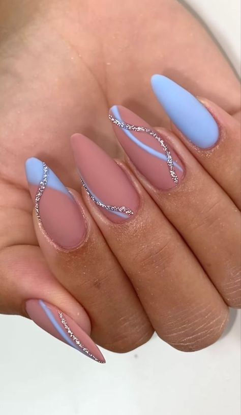 Almond Nails Designs, Almond Acrylic Nails Designs, Nails Inspiration Almond, Almond Acrylic Nails, Acrylic Nails Coffin Short, Almond Nail Art, Nails Inspiration, Blue Acrylic Nails, Almond Nail