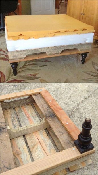 Make an beautiful DIY ottoman from a pallet and a mattress topper easily! Plus creative variations on upholstery fabric, furniture legs, and design styles. - A Piece of Rainbow #furnitureaccessories Diy Furniture, Ikea, Ikea Hacks, Furniture Makeover, Diy Ottoman Pallet, Pallet Bench Diy, Diy Bench, Diy Pallet Projects, Diy Ottoman
