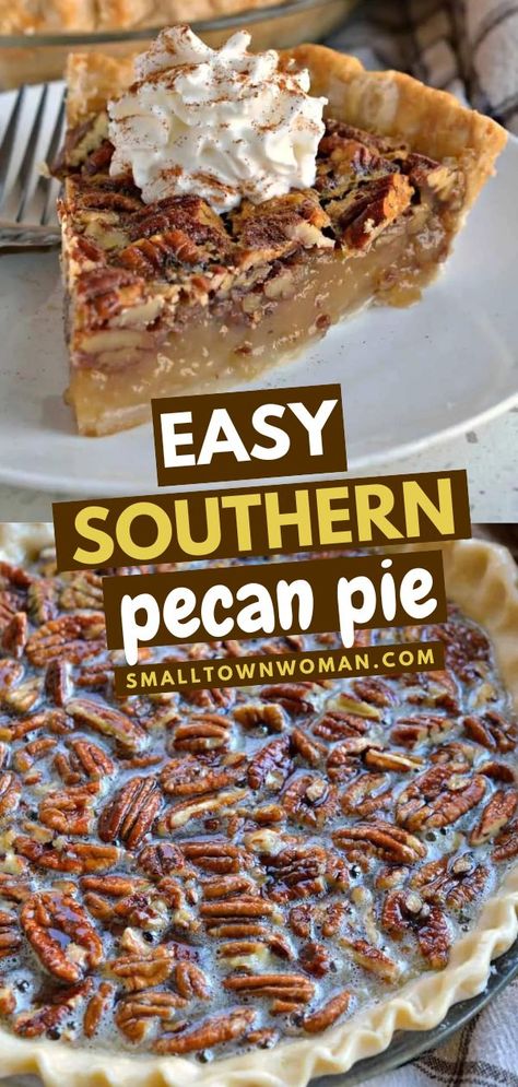 Here's a homemade Thanksgiving recipe for you to serve at this year's dinner party! This classic Thanksgiving dessert is always a hit. Incredibly easy and delicious, this southern pecan pie is the BEST. Variations included! Recipes, Desserts, Smoothies, Dessert, Pie, Quick Sweets, Just Desserts, Favorite Recipes, Pecan Pie Recipe Southern