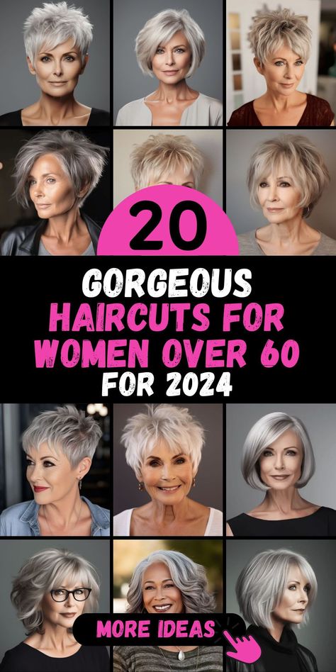 Experience the beauty of 2024's haircuts for women over 60, designed to enhance your grace and charm. Our carefully curated collection offers a wide array of haircut options, including short pixie cuts and medium-length styles. No matter your preference, our selection caters to all women over 60. Embrace the new year with a renewed sense of style and sophistication, courtesy of the top haircuts of 2024. Pixie Cuts, Haircuts For Over 60, Hair For Women Over 50, Hair Cuts For Over 50, Medium Length Haircuts, New Short Haircuts, Haircut For Older Women, Popular Short Haircuts, Medium Short Haircuts