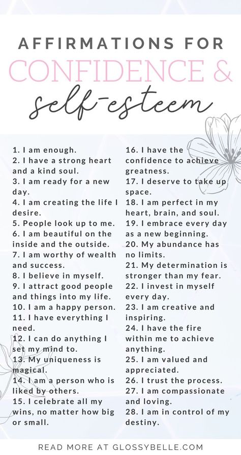 A negative view of yourself can be damaging to your self-esteem and lead to low self-worth. Practice these 50 positive affirmations for confidence and self-esteem for more body positivity and improve your overall well-being. | affirmations for self love and confidence | daily self-love affirmations | affirmations for self-worth | morning affirmations for confidence | affirmations for confidence and success | affirmations to boost confidence and self-esteem #selfesteem #selfconfidence #confidence Motivation, Mindfulness, Self Esteem Affirmations, Positive Self Esteem, Affirmations For Women, Affirmations For Success, Positive Self Affirmations, Positive Self Talk, Daily Positive Affirmations