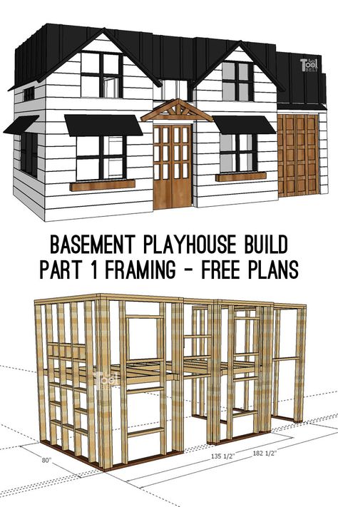 Building a fun basement playhouse for hours of fun for the kids (and to contain all the toys)! Basement playhouse build  - part 1 framing the playhouse. Playhouse Plans, How To Build A Playhouse, Build A Playhouse, Shed Plans, Playhouse Indoor, Indoor Playhouse, Kids Playhouse Interior, Kids Indoor Playhouse, Diy Playhouse