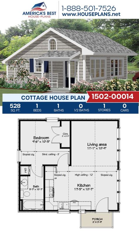 Cottage House Plan 1502-00018 #bus #tiny #house #floor # 082 House Floor Plans, Garages, Cabin Floor Plans, Small House Floor Plans, House Plans Farmhouse, Tiny House Cabin, Guest House Plans, Small Cottage Homes, Cottage House Plans