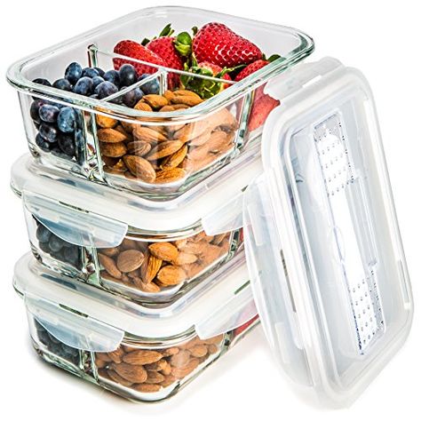 [3-Pack] Glass Meal Prep Containers 3 Compartment - Food ... Organisation, Food Storage, Snacks, Food Storage Container Set, Food Storage Containers, Glass Food Storage Containers, Glass Food Storage, Dishwasher Safe, Plastic Container Storage