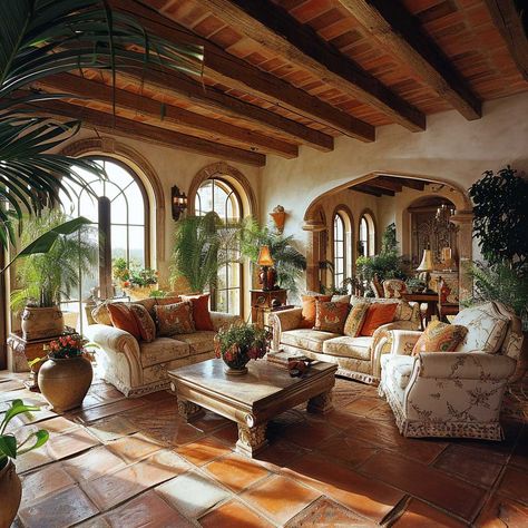 Creating Your Dream Mediterranean Style Living Room • 333+ Images • [ArtFacade] Home Décor, Inspiration, Mediterranean House Interior Living Room, Modern Mediterranean Homes, Mediterranean Home Interior Design, Mediterranean Home Interior, Modern Hacienda Style Homes, Mediterranean Home Decor, Hacienda Style Homes Interiors
